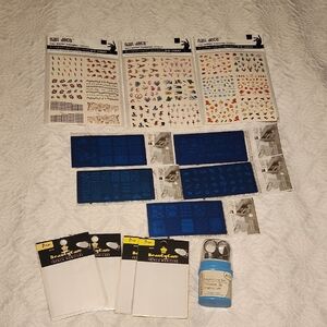 Nail Water Transfer Tattoos,Stainless Stamp Plate,French Stickers & Manicure Set